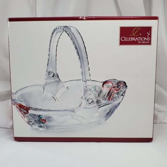 Mikasa Celebrations Holiday Bells Collection Basket 7.75" Clear & Red Christmas - Picture 2 of 16